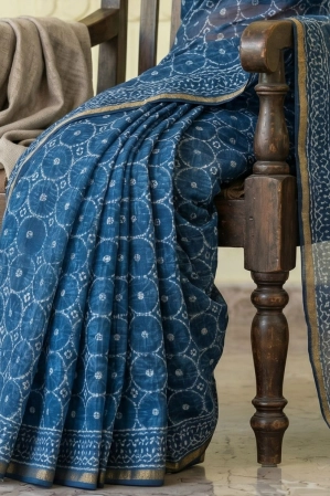 Alternative view of Blockprinted Kota cotton saree - indigo